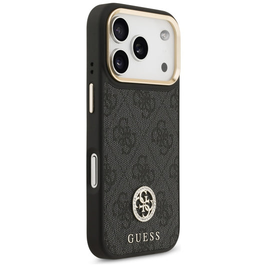 MagSafe Case for Apple iPhone 17 Pro, Guess, 4G Strass Logo with Big Strap, Black