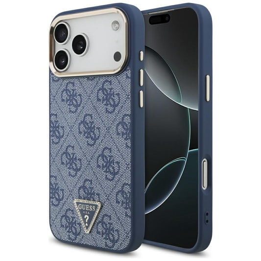 MagSafe Case for Apple iPhone 17 Pro, Guess, 4G Triangle Logo, Golden Blue