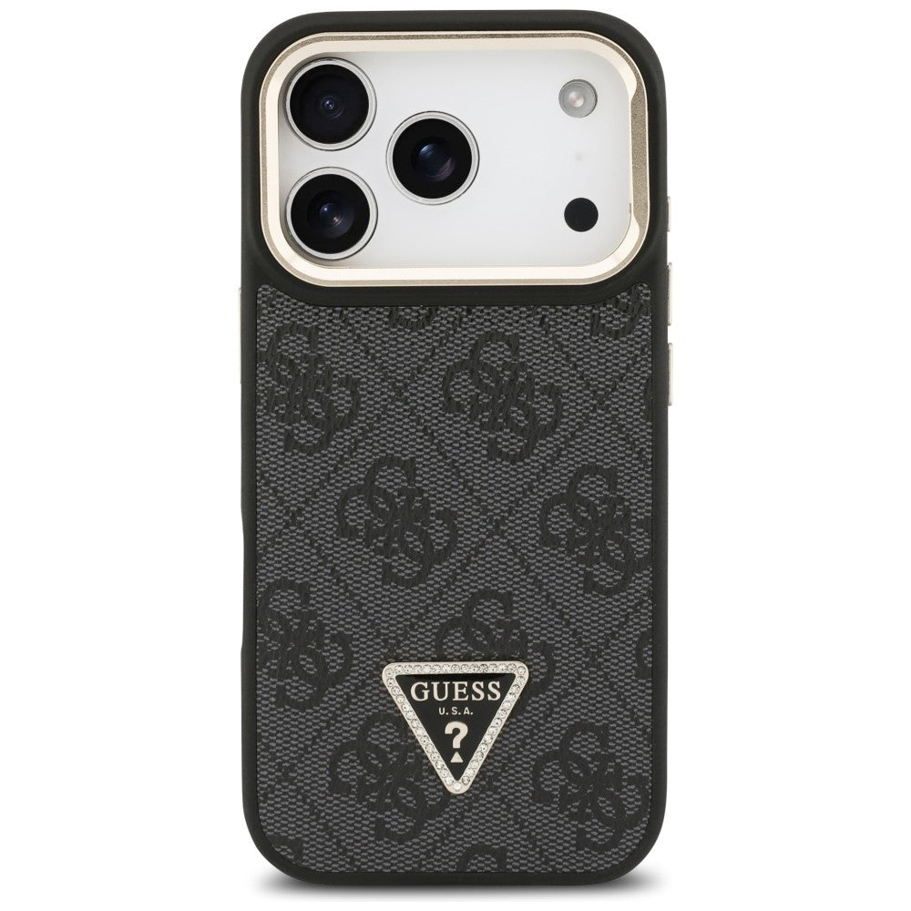 MagSafe Case for Apple iPhone 17 Pro, Guess, 4G Triangle Logo with Stand Camera, Black Gold