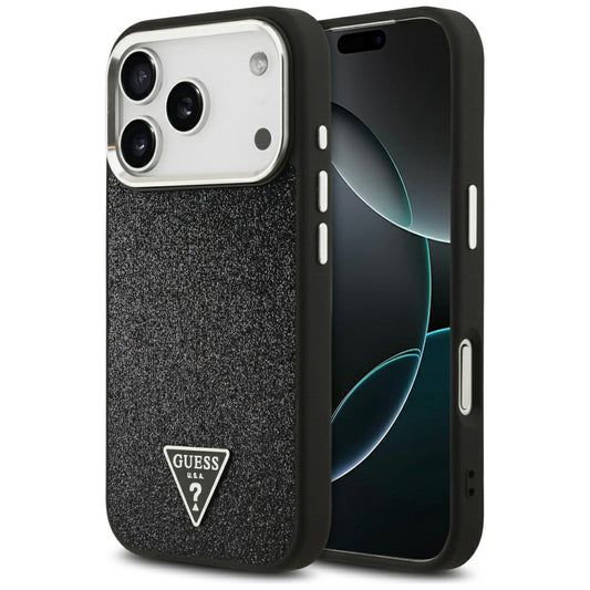 MagSafe Case for Apple iPhone 17 Pro, Guess, Glitter Triangle Logo, Black