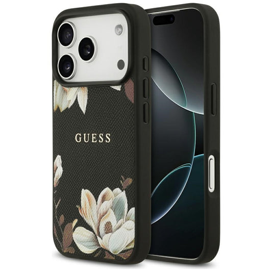 Θήκη MagSafe για Apple iPhone 17 Pro, Guess, Grained Flowers, Μαύρη