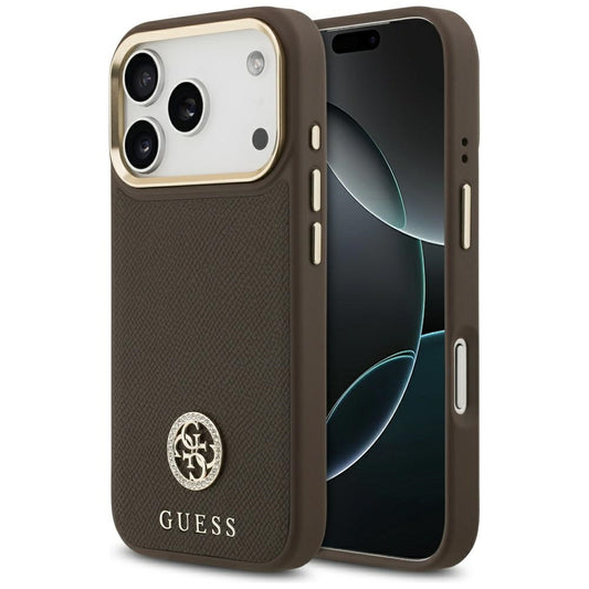 MagSafe Case for Apple iPhone 17 Pro, Guess, Grained Strass Logo, Brown