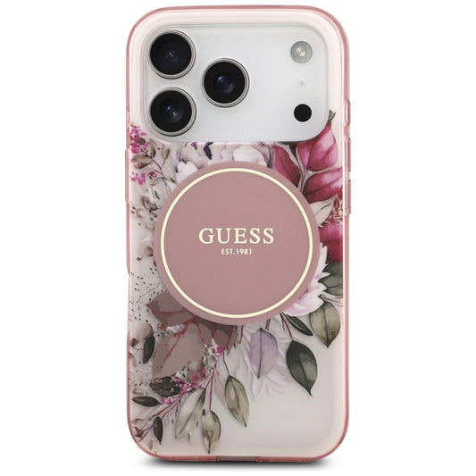 MagSafe Case for Apple iPhone 17 Pro, Guess, IML Flower and Tonal Circle, Pink