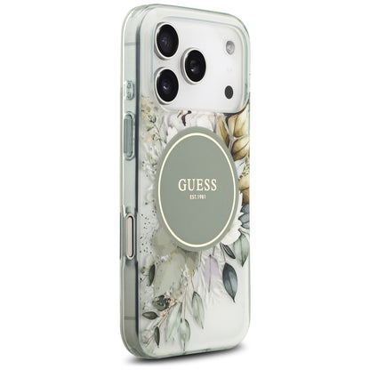 MagSafe Case for Apple iPhone 17 Pro, Guess, IML Flower and Tonal Circle, Green