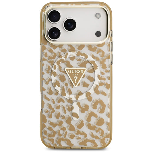MagSafe Case for Apple iPhone 17 Pro, Guess, Leopard Glitter, Brown