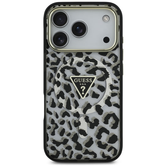 MagSafe Case for Apple iPhone 17 Pro, Guess, Leopard Glitter, Black
