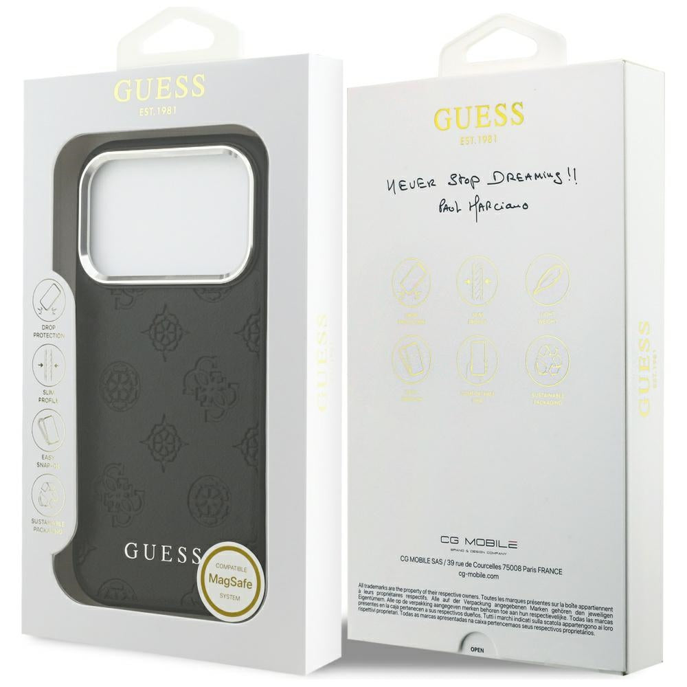 MagSafe Case for Apple iPhone 17 Pro, Guess, Peony Hot Stamp Script, Black