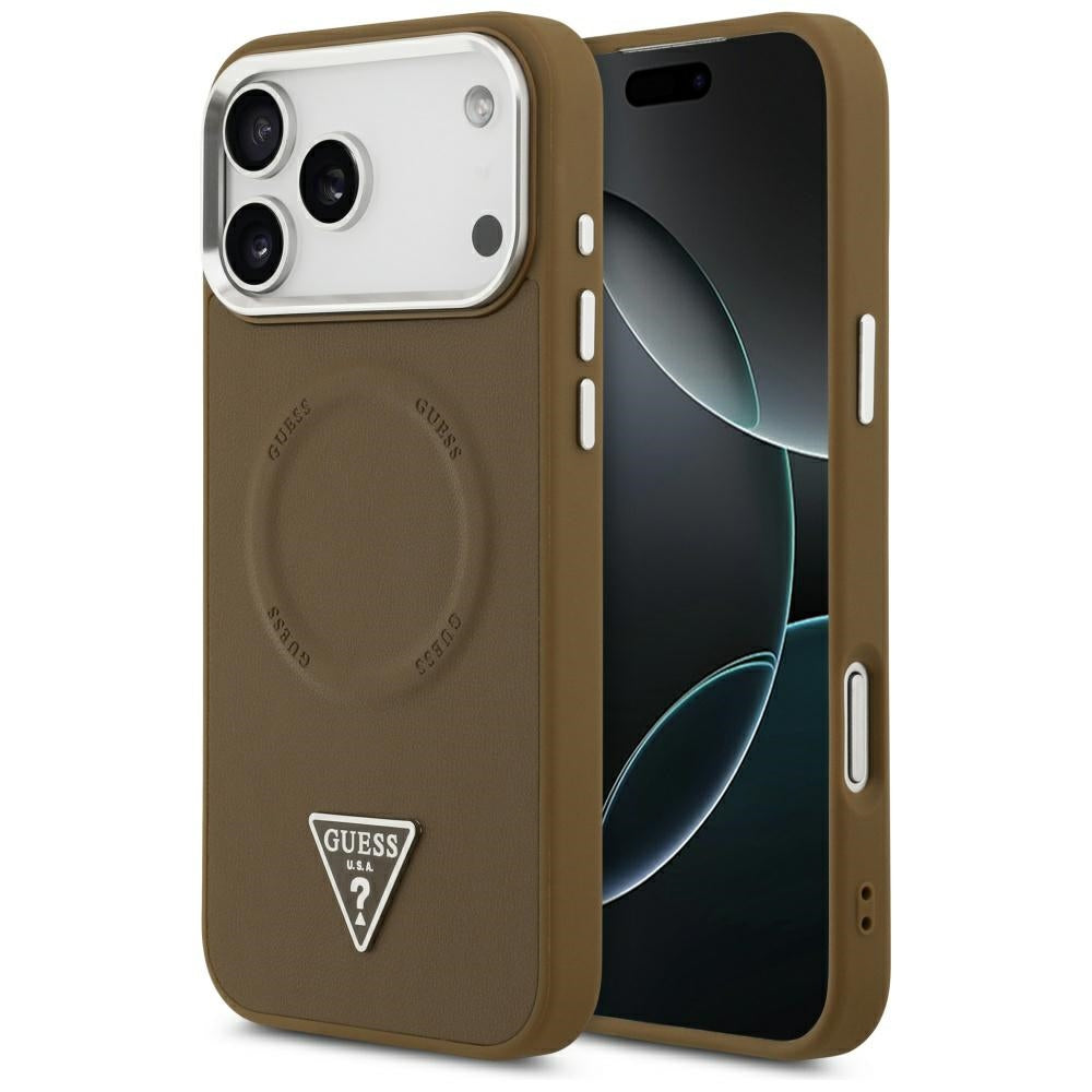 MagSafe Case for Apple iPhone 17 Pro, Guess, Triangle Logo, Silver Brown