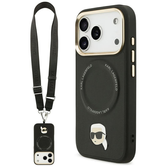 Θήκη MagSafe για Apple iPhone 17 Pro, Karl Lagerfeld, Big Strap Karl Metal Logo, Μαύρη