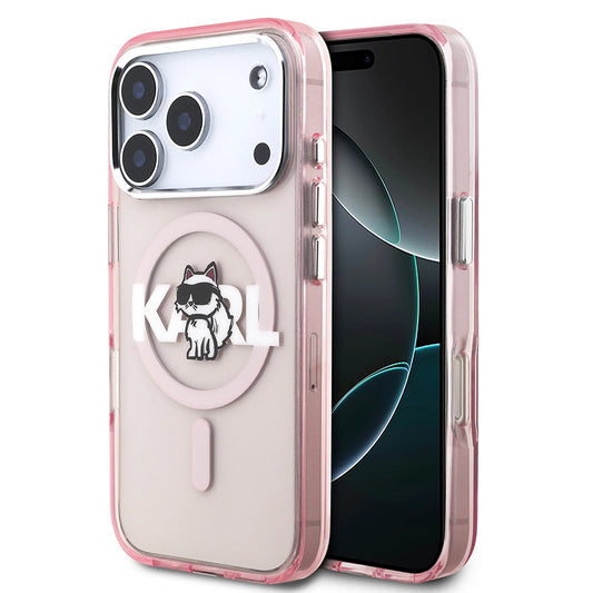 MagSafe Case for Apple iPhone 17 Pro, Karl Lagerfeld, IML Sketch Logo Choupette, Pink
