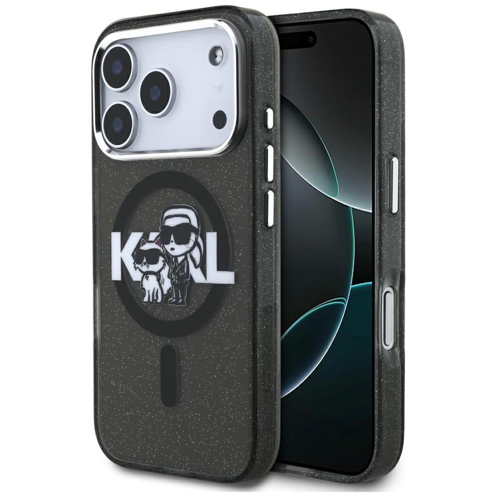 Θήκη MagSafe για Apple iPhone 17 Pro, Karl Lagerfeld, IML Sketch Logo Glitter Karl & Choupette, Μαύρη