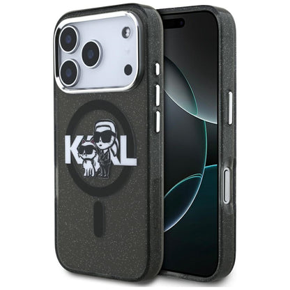 Θήκη MagSafe για Apple iPhone 17 Pro, Karl Lagerfeld, IML Sketch Logo Glitter Karl & Choupette, Μαύρη