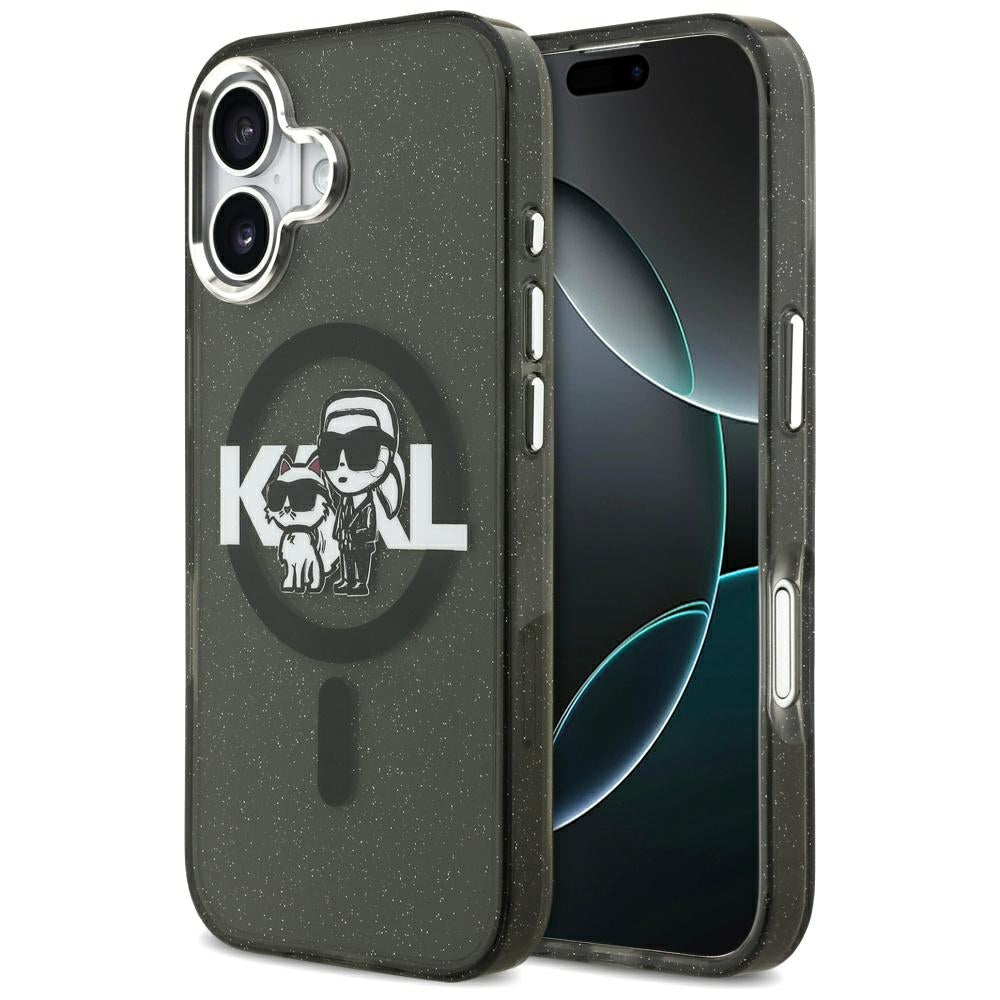 Θήκη MagSafe για Apple iPhone 17 Pro, Karl Lagerfeld, IML Sketch Logo Glitter Karl & Choupette, Μαύρη