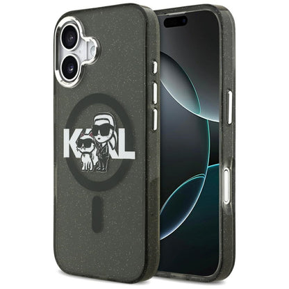 Θήκη MagSafe για Apple iPhone 17 Pro, Karl Lagerfeld, IML Sketch Logo Glitter Karl & Choupette, Μαύρη