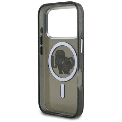 Θήκη MagSafe για Apple iPhone 17 Pro, Karl Lagerfeld, IML Sketch Logo Glitter Karl & Choupette, Μαύρη