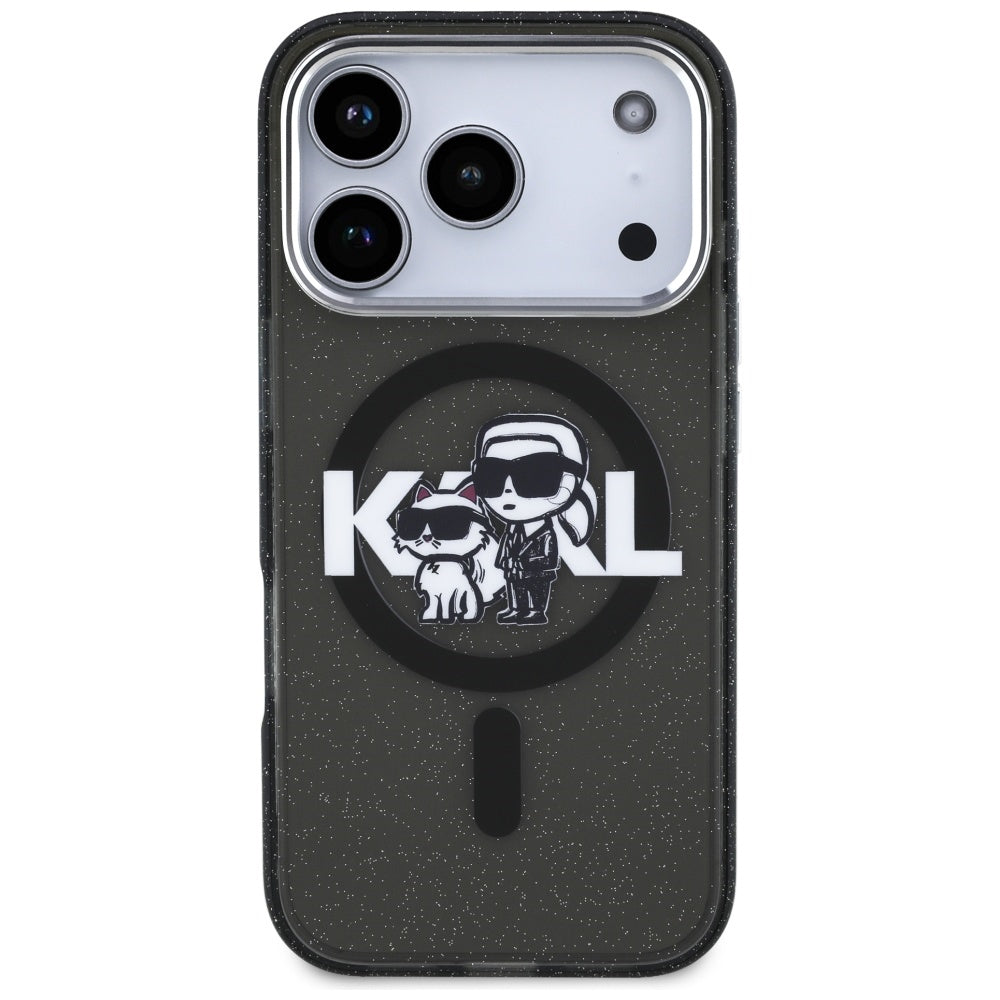 Θήκη MagSafe για Apple iPhone 17 Pro, Karl Lagerfeld, IML Sketch Logo Glitter Karl & Choupette, Μαύρη