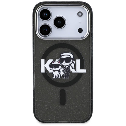 Θήκη MagSafe για Apple iPhone 17 Pro, Karl Lagerfeld, IML Sketch Logo Glitter Karl & Choupette, Μαύρη