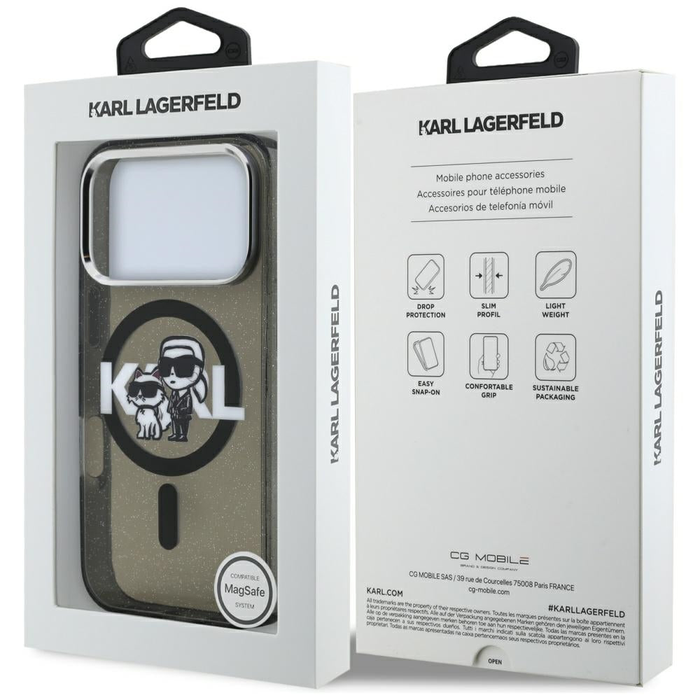 Θήκη MagSafe για Apple iPhone 17 Pro, Karl Lagerfeld, IML Sketch Logo Glitter Karl & Choupette, Μαύρη