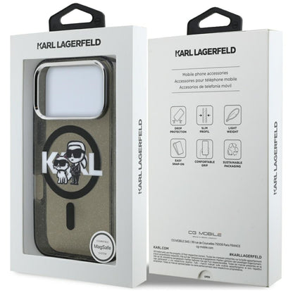 Θήκη MagSafe για Apple iPhone 17 Pro, Karl Lagerfeld, IML Sketch Logo Glitter Karl & Choupette, Μαύρη