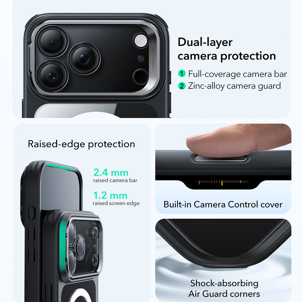 Θήκη MagSafe για Apple iPhone 17 Pro Max, ESR, Classic Hybrid Kickstand, Διάφανη Μαύρη