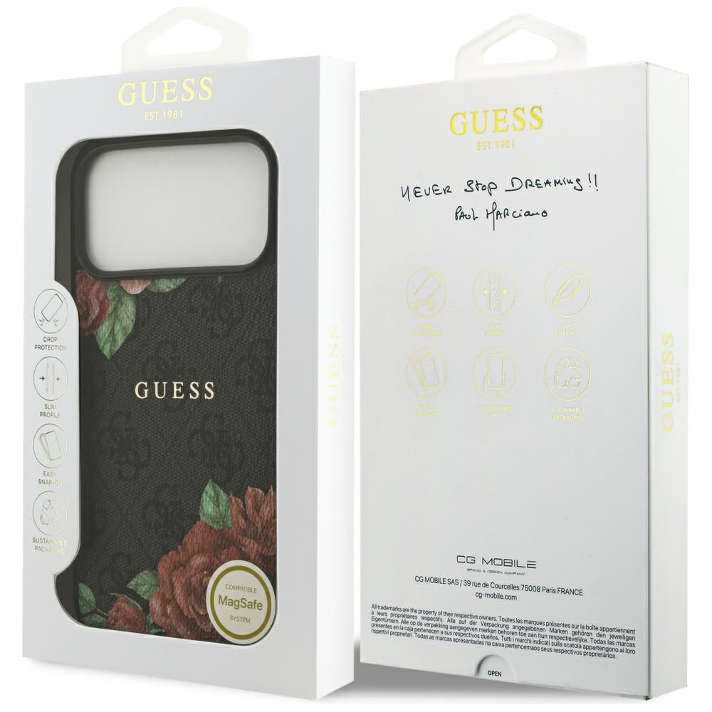 MagSafe Case for Apple iPhone 17 Pro Max, Guess, 4G Flowers Print, Black