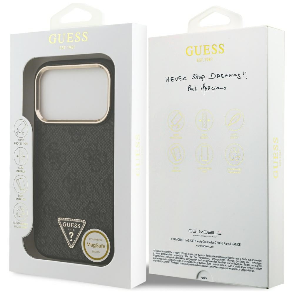 MagSafe Case for Apple iPhone 17 Pro Max, Guess, 4G Triangle Diamond Logo, Black