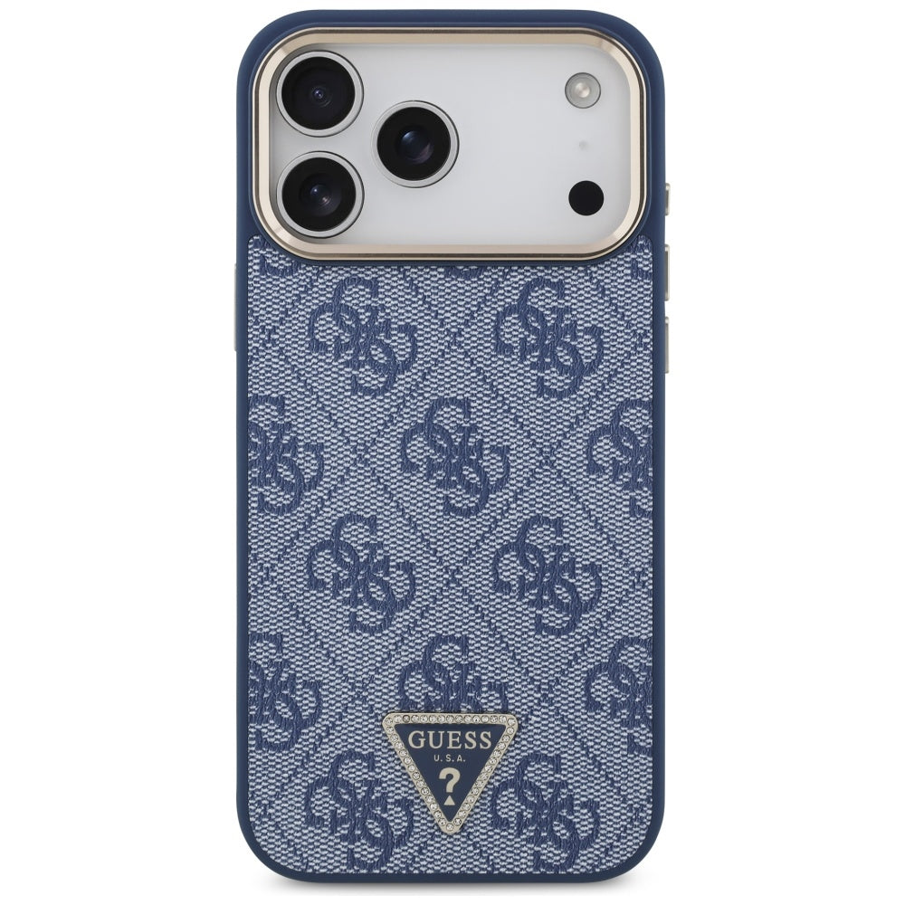 MagSafe Case for Apple iPhone 17 Pro Max, Guess, 4G Triangle Logo, Golden Blue
