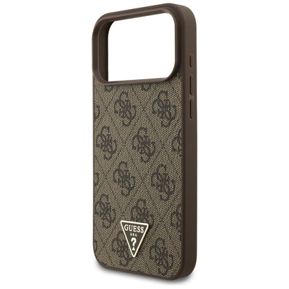 MagSafe Case for Apple iPhone 17 Pro Max, Guess, 4G Triangle Logo Cord Strap, Brown