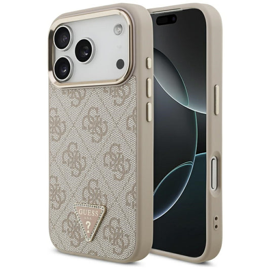MagSafe Case for Apple iPhone 17 Pro Max, Guess, 4G Triangle Logo, Golden Pink