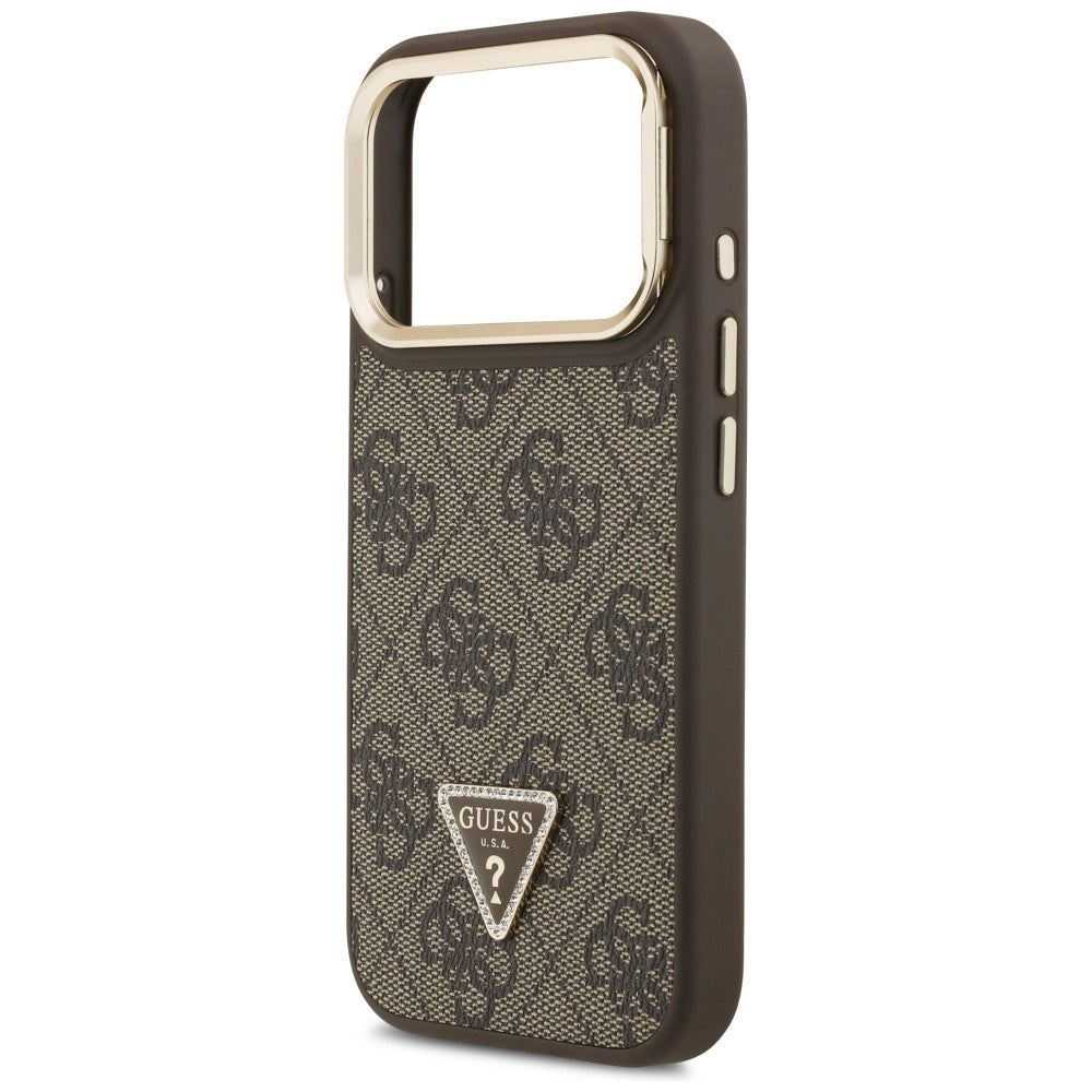 MagSafe Case for Apple iPhone 17 Pro Max, Guess, 4G Triangle Logo with Stand Camera, Golden Brown