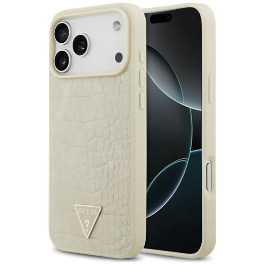 Θήκη MagSafe για Apple iPhone 17 Pro Max, Guess, Croco Triangle Logo, Χρυσή
