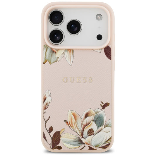 MagSafe Case for Apple iPhone 17 Pro Max, Guess, Grained Flowers, Pink