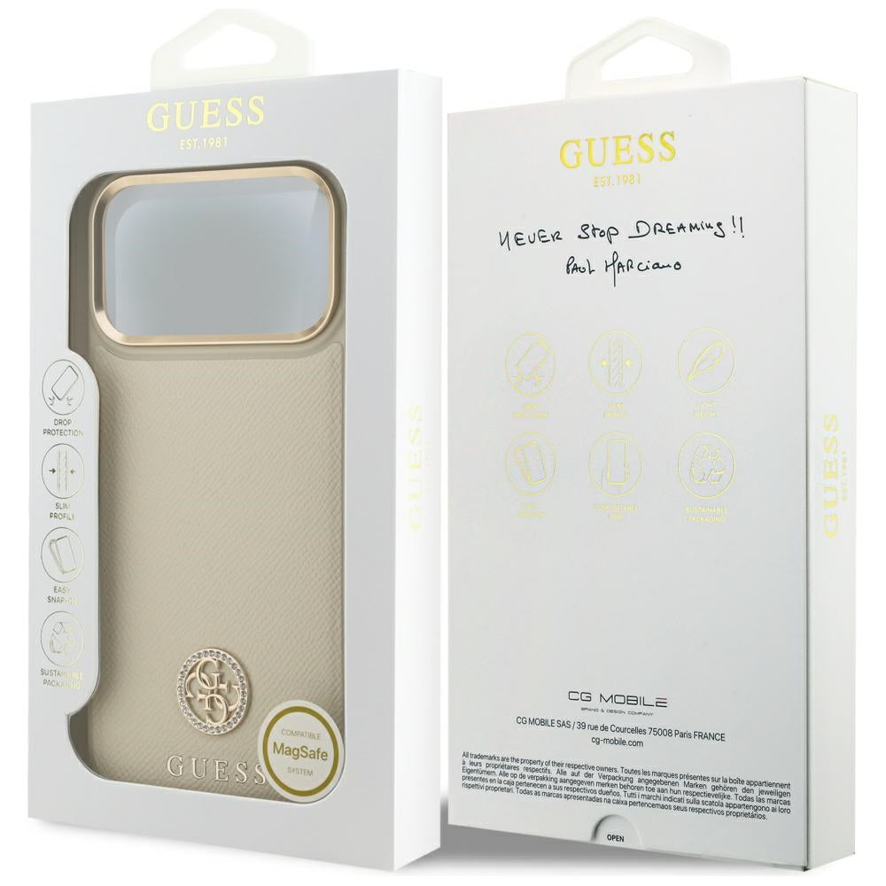 MagSafe Case for Apple iPhone 17 Pro Max, Guess, Grained Strass Logo, Beige