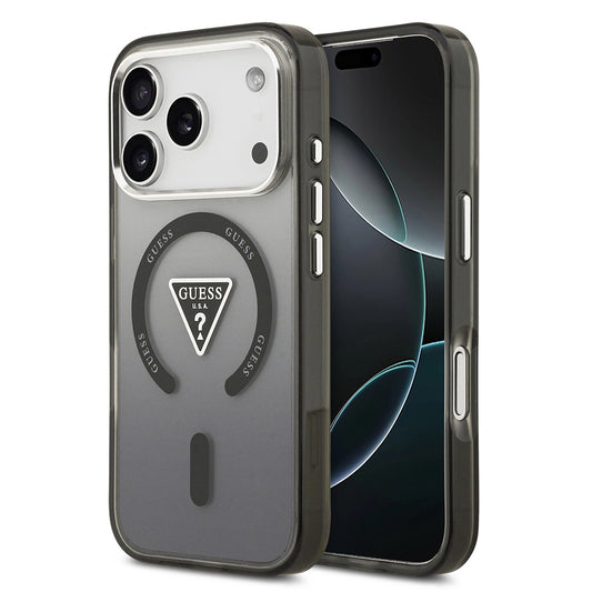 Θήκη MagSafe για Apple iPhone 17 Pro Max, Guess, IML Gradient Triangle Logo, Μαύρη Ασημί