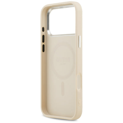 MagSafe Case for Apple iPhone 17 Pro Max, Guess, Peony Hot Stamp Script, Beige
