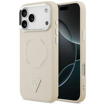 MagSafe Case for Apple iPhone 17 Pro Max, Guess, Triangle Logo, Silver Beige