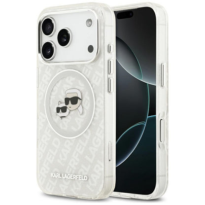 MagSafe Case for Apple iPhone 17 Pro Max, Karl Lagerfeld, Glitter Karl & Choupette Head, White