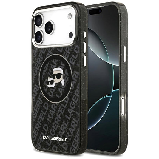 Θήκη MagSafe για Apple iPhone 17 Pro Max, Karl Lagerfeld, Glitter Karl & Choupette Head, Μαύρη