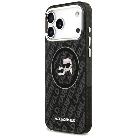 Θήκη MagSafe για Apple iPhone 17 Pro Max, Karl Lagerfeld, Glitter Karl & Choupette Head, Μαύρη