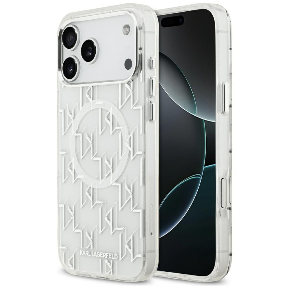 MagSafe Case for Apple iPhone 17 Pro Max, Karl Lagerfeld, IML KL Monogram, White