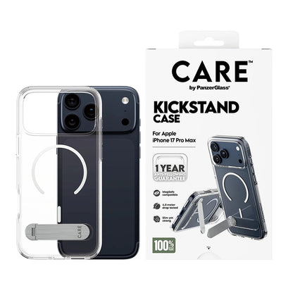 MagSafe Case for Apple iPhone 17 Pro Max, PanzerGlass, Care Feature Kickstand, White Transparent