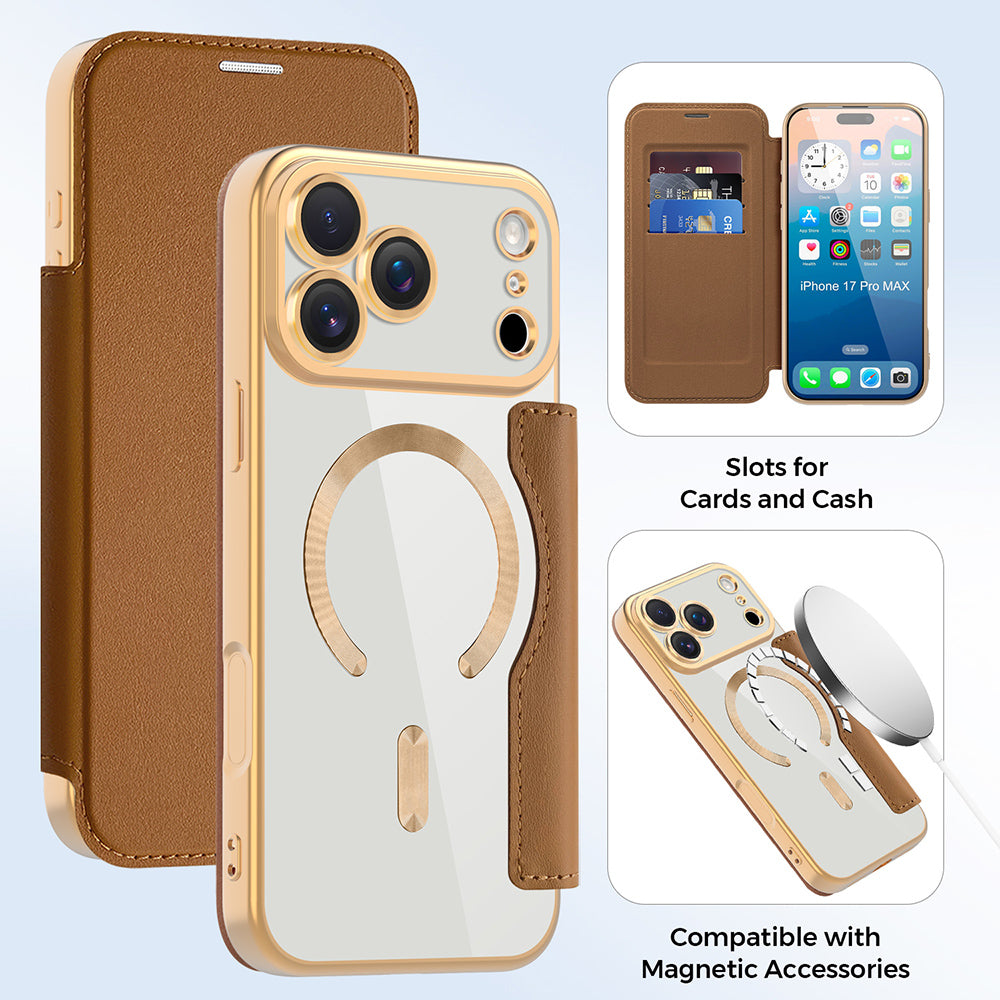 MagSafe Case for Apple iPhone 17 Pro Max, Techsuit, SmartMag Book, Brown