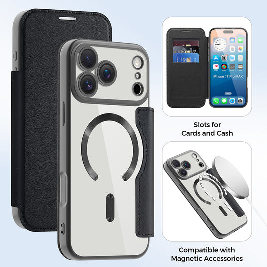 MagSafe Case for Apple iPhone 17 Pro Max, Techsuit, SmartMag Book, Black