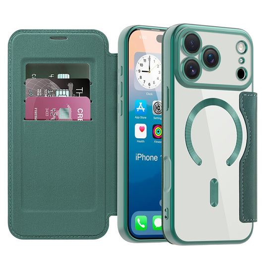 Θήκη MagSafe για Apple iPhone 17 Pro Max, Techsuit, SmartMag Book, Πράσινη