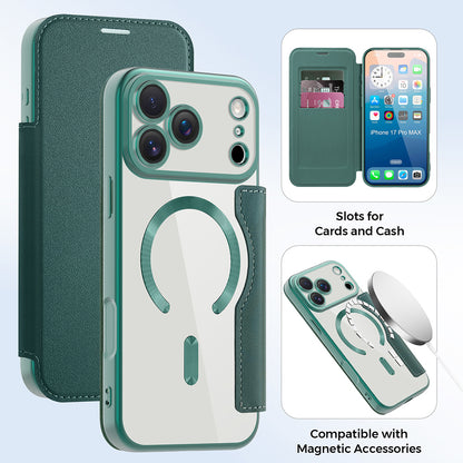 MagSafe Case for Apple iPhone 17 Pro, Techsuit, SmartMag Book, Green