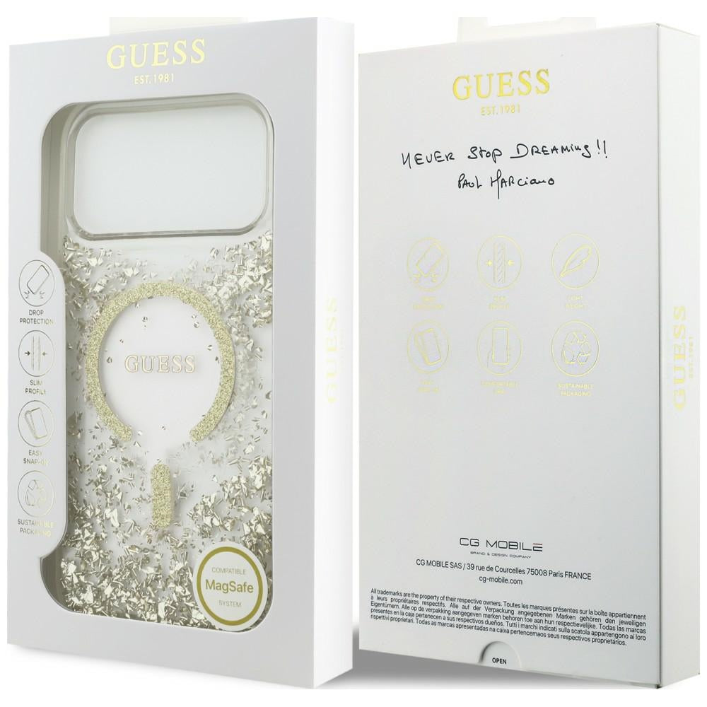 Θήκη MagSafe για Apple iPhone 18 Pro / 17 Pro, Guess, Glitter με ρητίνη στο κάτω μέρος, Χρυσή