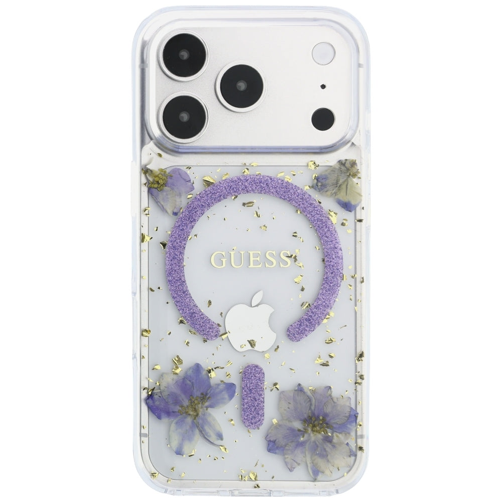 Θήκη MagSafe για Apple iPhone 18 Pro / 17 Pro, Guess, Resin Flowers and Glitter, Μωβ