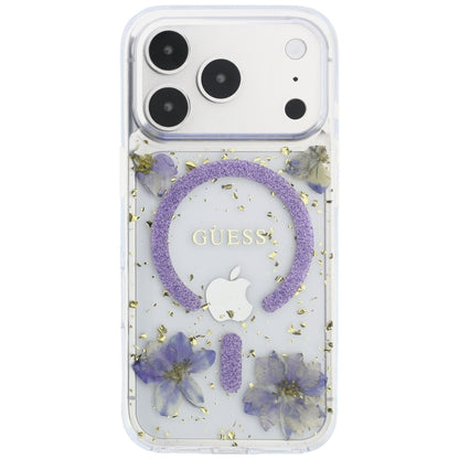Θήκη MagSafe για Apple iPhone 18 Pro / 17 Pro, Guess, Resin Flowers and Glitter, Μωβ