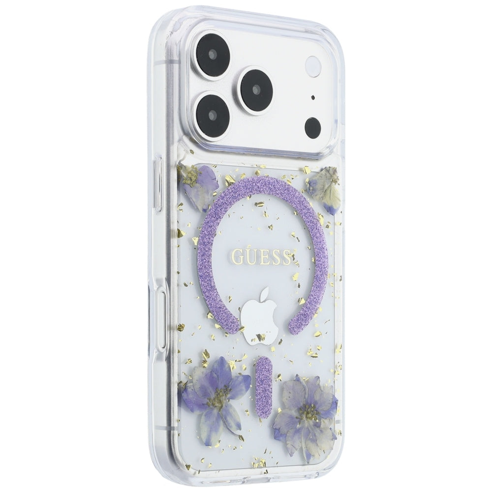 Θήκη MagSafe για Apple iPhone 18 Pro / 17 Pro, Guess, Resin Flowers and Glitter, Μωβ