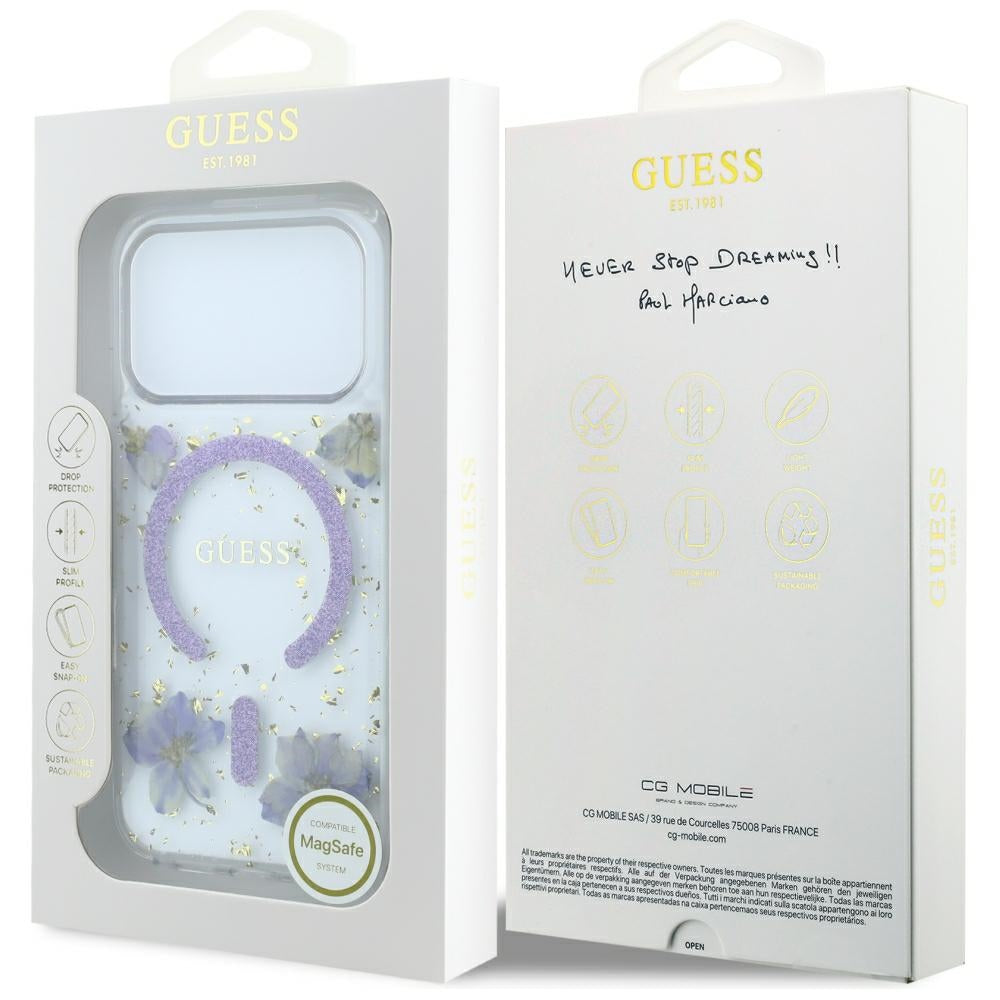 Θήκη MagSafe για Apple iPhone 18 Pro / 17 Pro, Guess, Resin Flowers and Glitter, Μωβ